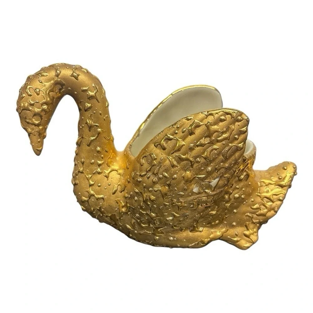 Vintage Swan Weeping Bright Gold 22k USA‎ Made Set of 3 Hand Decorated